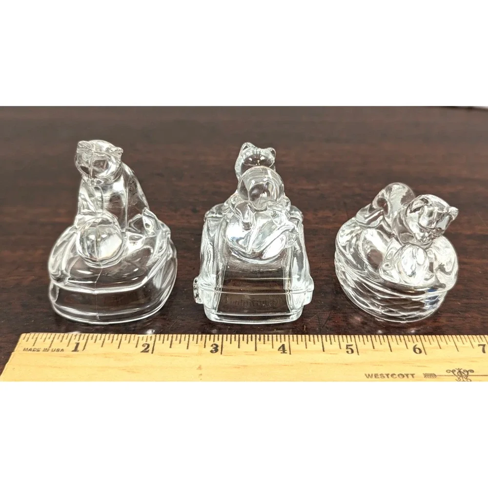 Vintage Avon Crystal Cats Lot of 3 Lead Crystal Figurines 1994 1995 Clear Glass